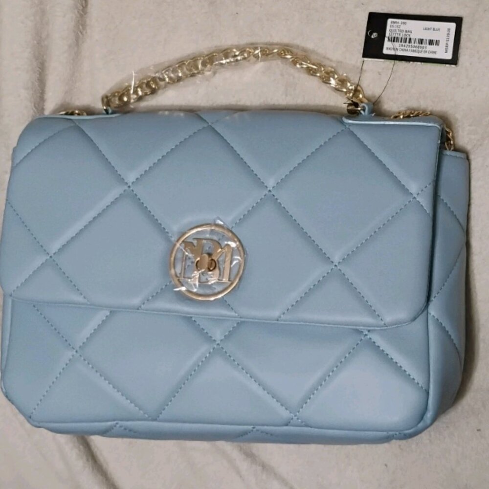 Badgley Mischka Quilted Messenger Bag with Letter Lock and Chain Crossbody